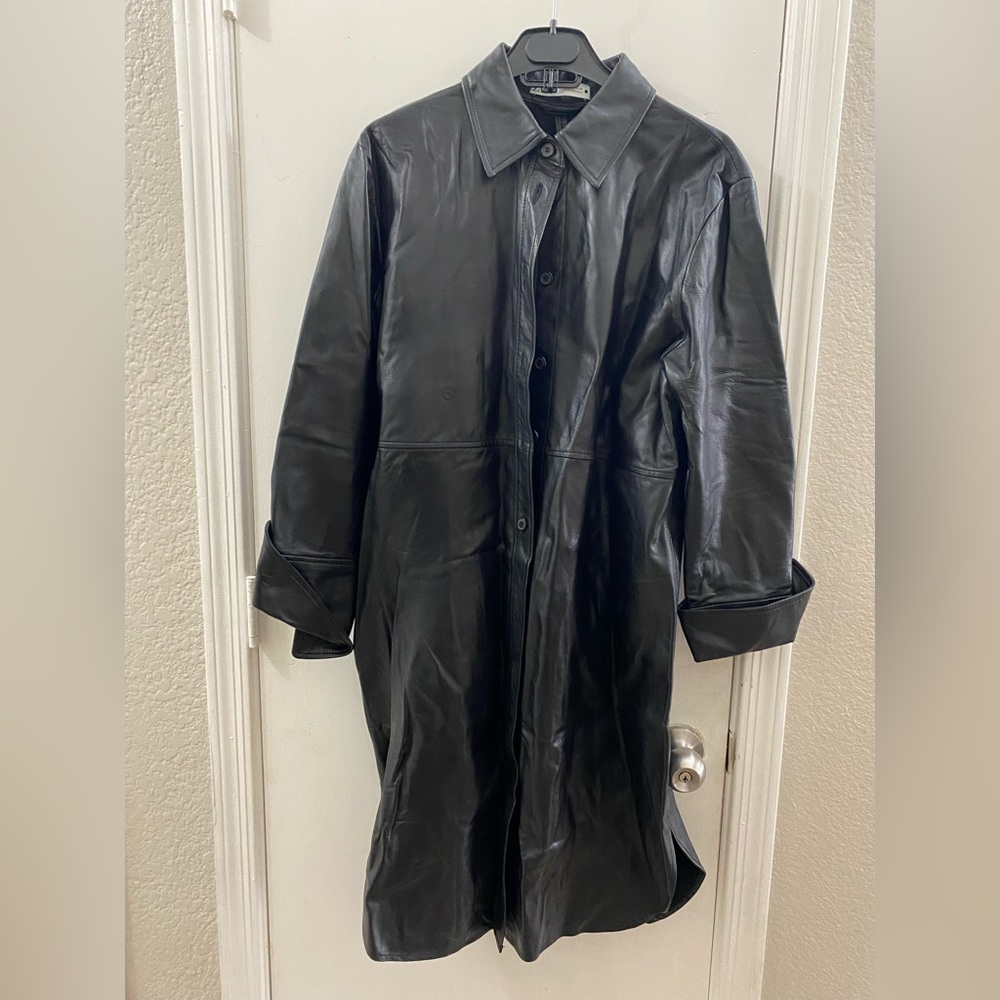 Zara 100% Leather Black Coat